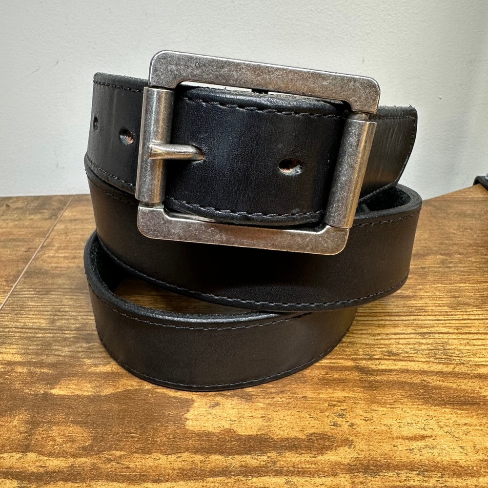 Hanks Belts Mens Black Leather Double Roller Heavy Duty Work Belt Size 48 USA